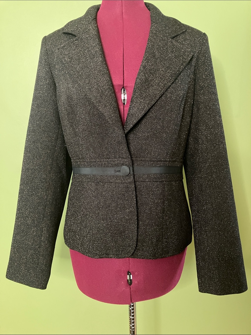 White House Black Market Metallic Black Tweed Single-Button Blazer